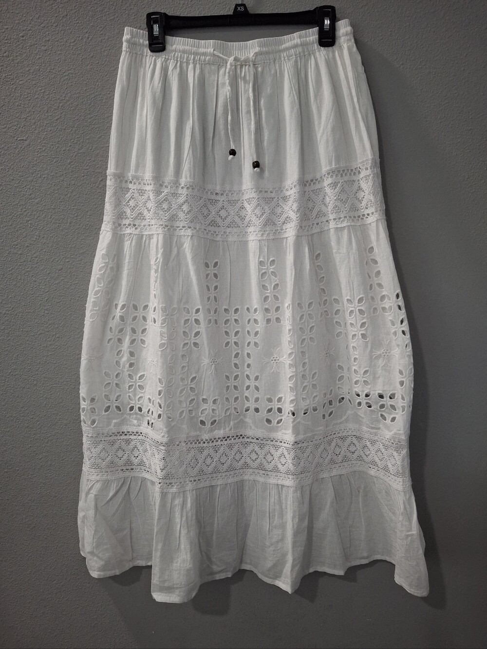 Dress Naoo 100% Cotton White Eyelet Boho Maxi Skirt Size L   NWT